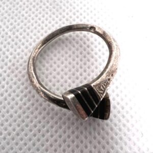 Handmade Tuareg Cross Sterling Silver Ring: Ebony Inlay, Adjustable Band