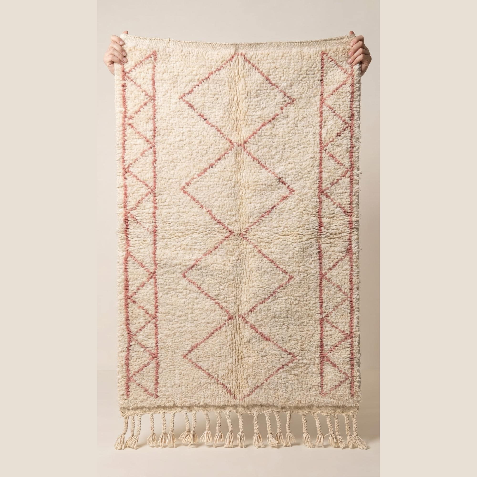 Beni Ourain Rug - Ivory Blush Pink Wool Rug - Handmade Diamond Rug - Soft Boho Area Rug - Rose Berber Carpet - Multiple Sizes