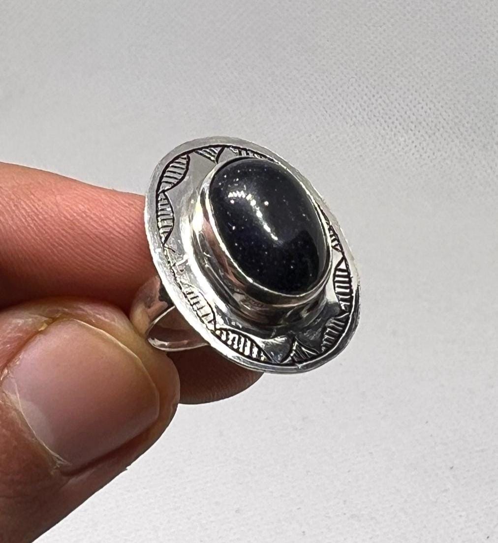 Handmade Sterling Silver Onyx Ring: Tuareg Berber Jewelry, Size 6.5