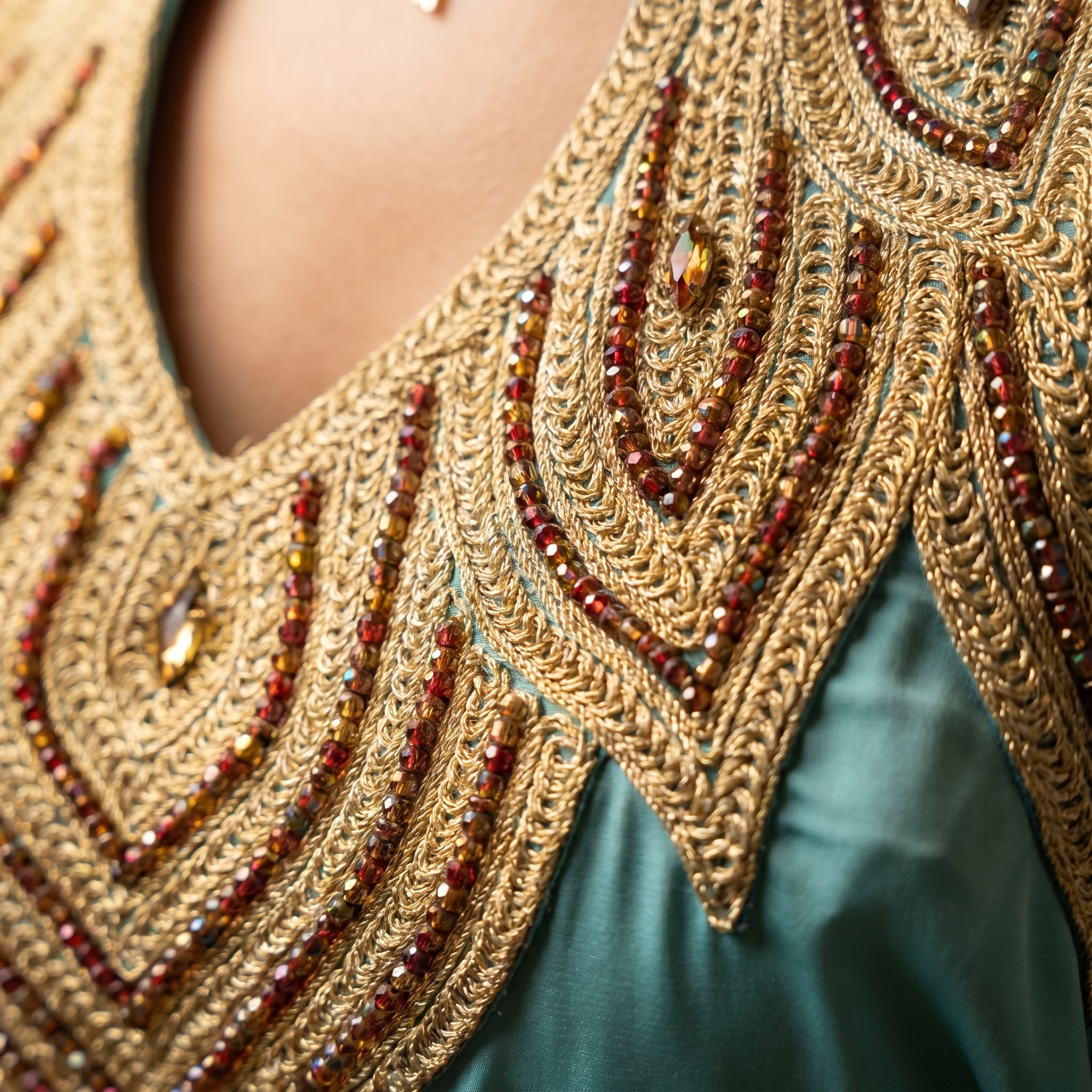 Gandoura Kaftan - Turquoise Motif Occasion Wear