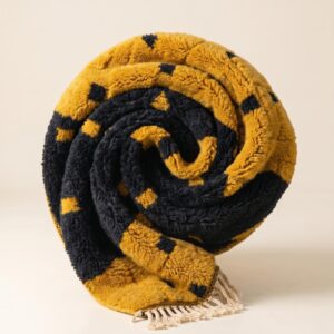 Mrirt Rug - Mustard Gold Black Luxury Wool Rug - Handmade Color Block Dot Rug - Ultra Plush Area Rug - Berber Carpet