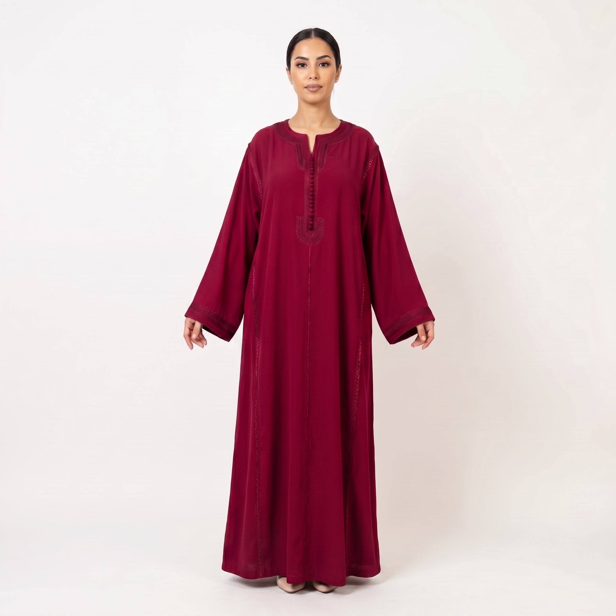 rouge Kaftan - Fluid Sfifa Embroidery Ceremony Style