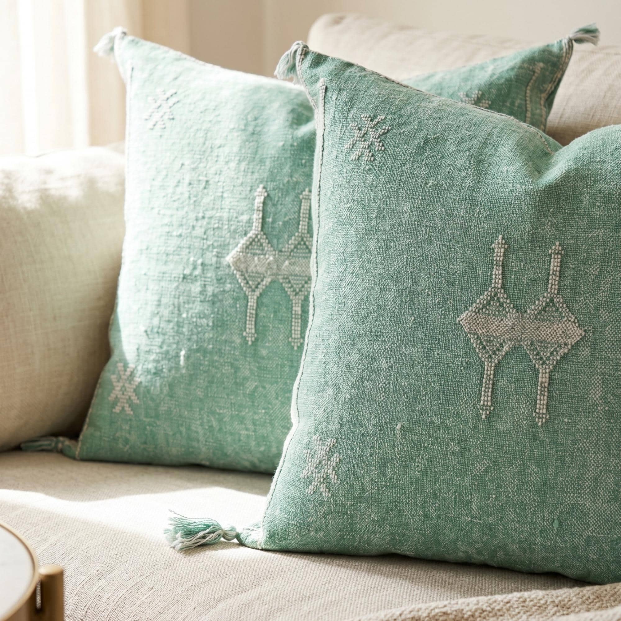 Berber Verde Agua Cactus Silk Handmade Sabra Pillow
