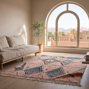 Blush Pink Rug, Beni Ourain Diamond Shag Carpet, Boho Berber Wool Handmade