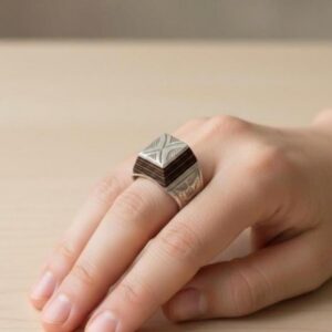 Handmade Sterling Silver Tuareg Ring: Ebony Inlay, Berber Tribal Jewelry