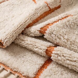 Beni Ourain Rug - Ivory Orange Wool Rug - Handmade Abstract Rug - Fluffy Boho Area Rug - Terracotta Berber Carpet - Multiple Sizes