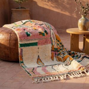 Pink Abstract Wool Rug, Handwoven Berber Carpet, Bohemian Geometric Area Rug