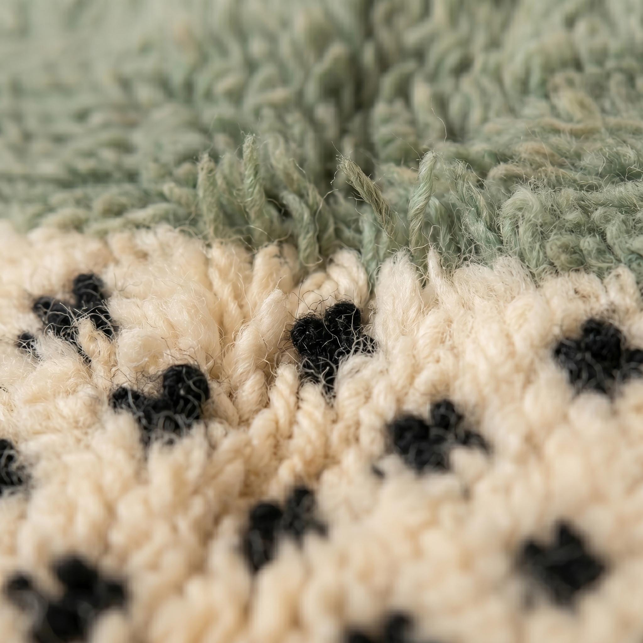 Boujaad Rug - Sage Green Ivory Wool Rug - Handmade Color Block Dot Rug - Modern Area Rug - Berber Carpet - Multiple Sizes