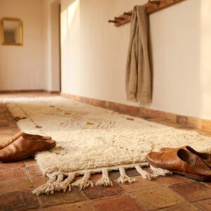 Beni Ourain Runner Rug, Berber Hallway Carpet, Cream and Brown Tribal Shag, Modern Minimalist Entryway Decor, Custom Size