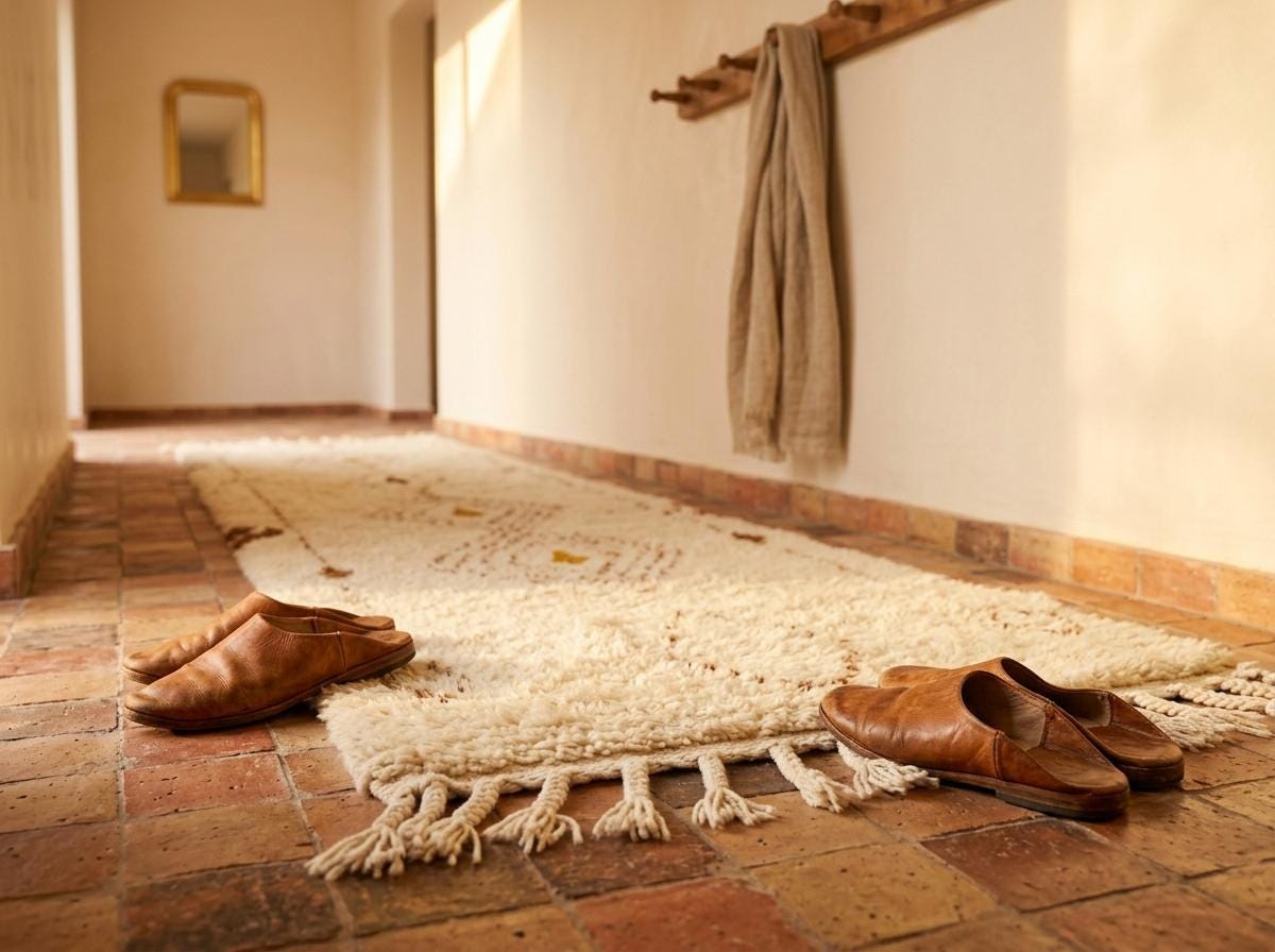 Beni Ourain Runner Rug, Berber Hallway Carpet, Cream and Brown Tribal Shag, Modern Minimalist Entryway Decor, Custom Size