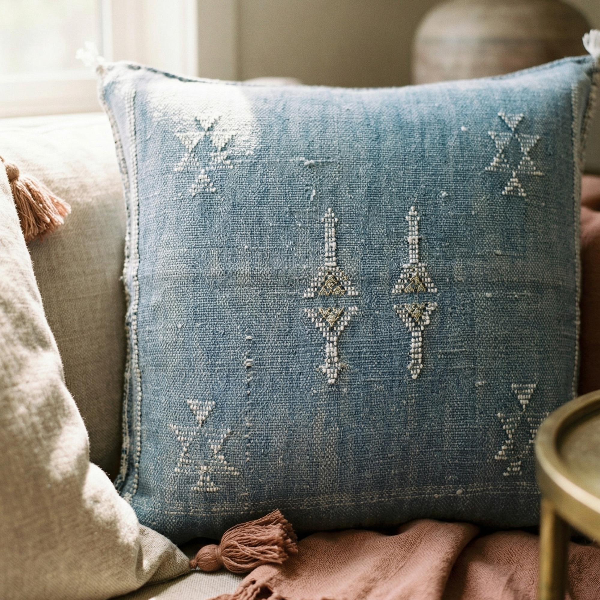 Berber Handmade cactus silk cushion case Blue Pillow