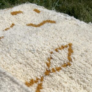 Azilal Rug - Ivory Gold Symbol Wool Rug - Handmade Berber Rug - Neutral Boho Area Rug - Mustard Tribal Carpet - Multiple Sizes
