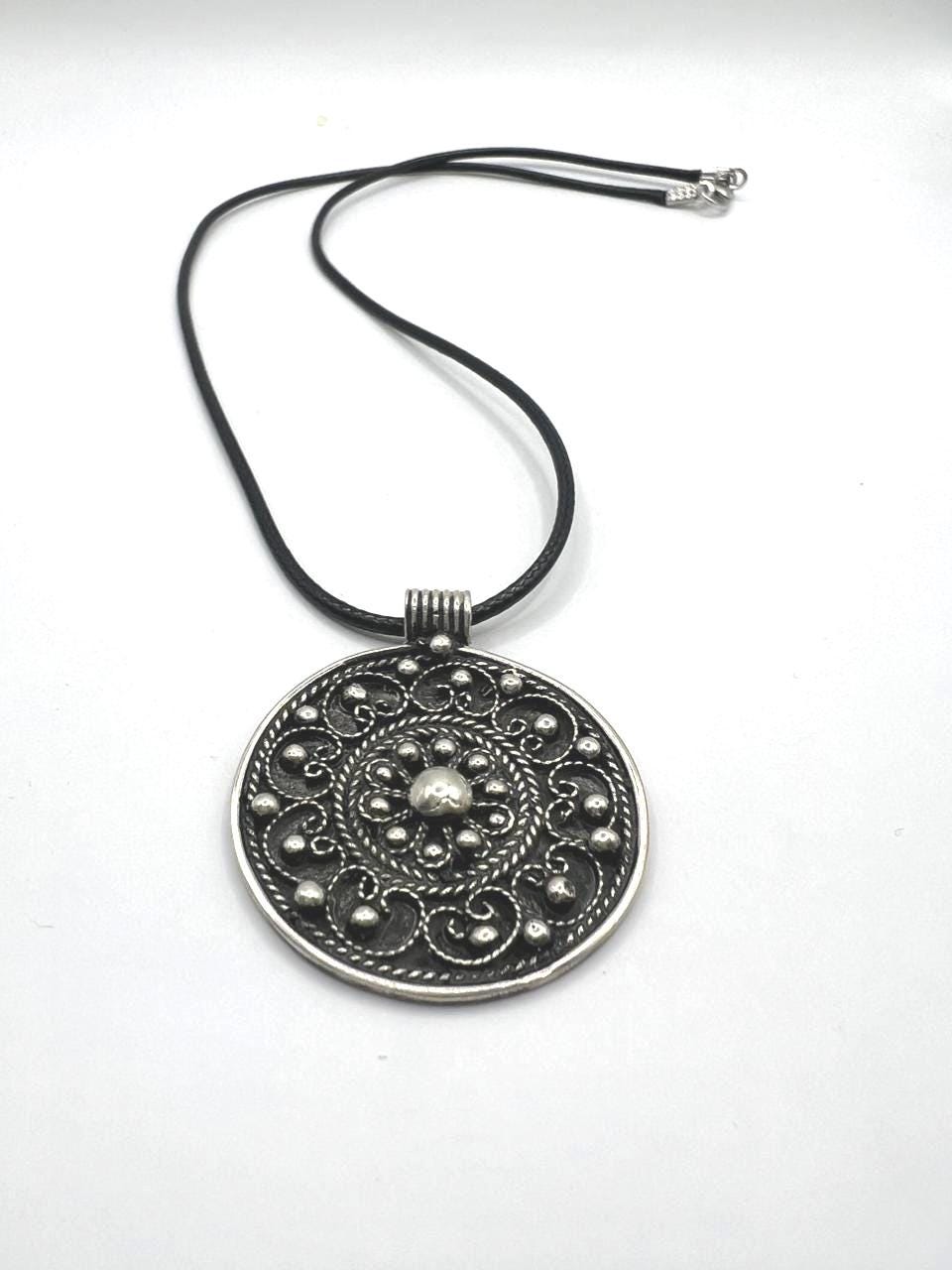 Berber Amulet Sterling Silver Pendant Necklace: Tuareg Cross Spiral Balls