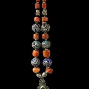 Vintage Coral Lapis Lazuli Necklace, Sterling Silver, Tibetan Tribal Jewelry