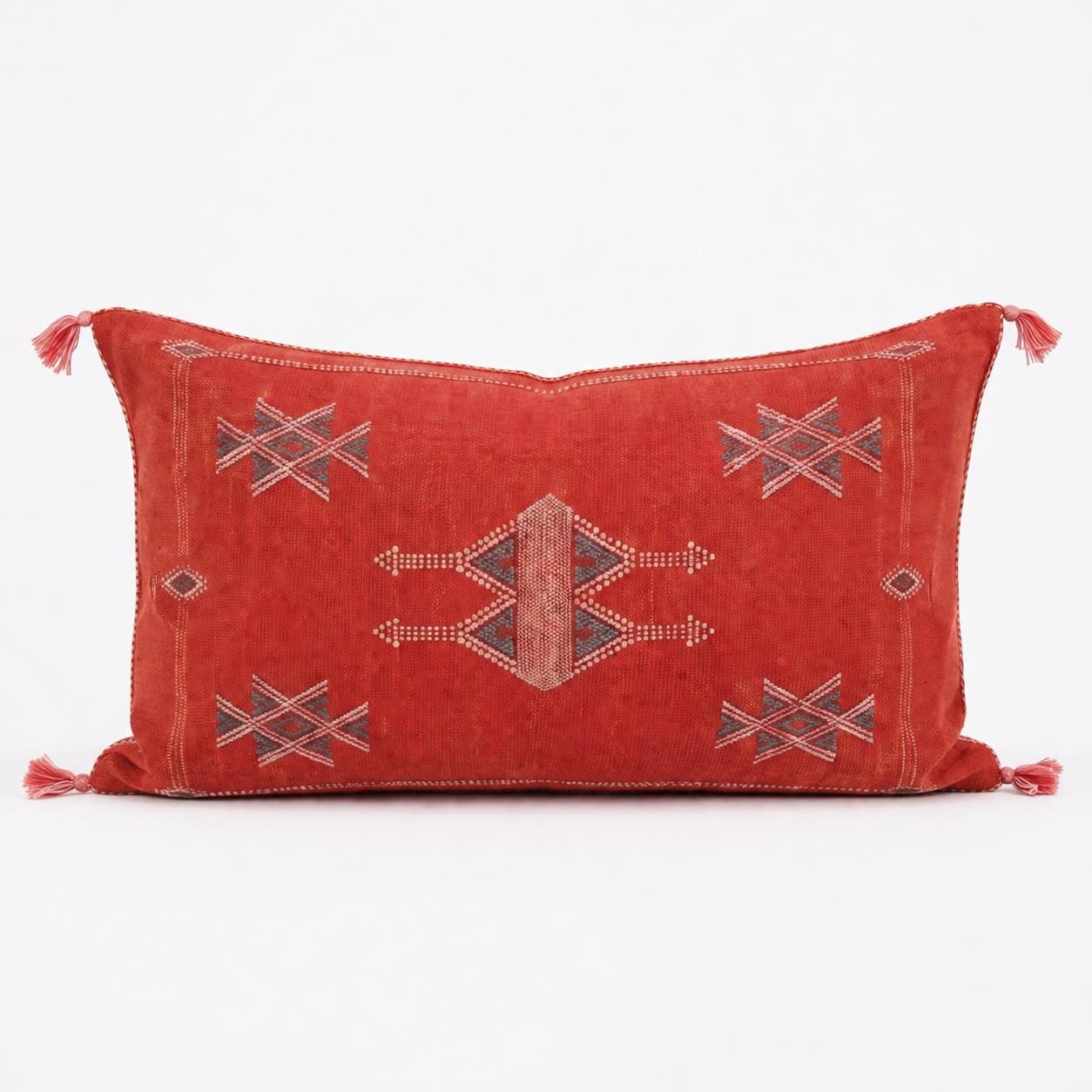 Amazigh Cactus Silk Cover 12x20 Handmade Lumbar Pillow