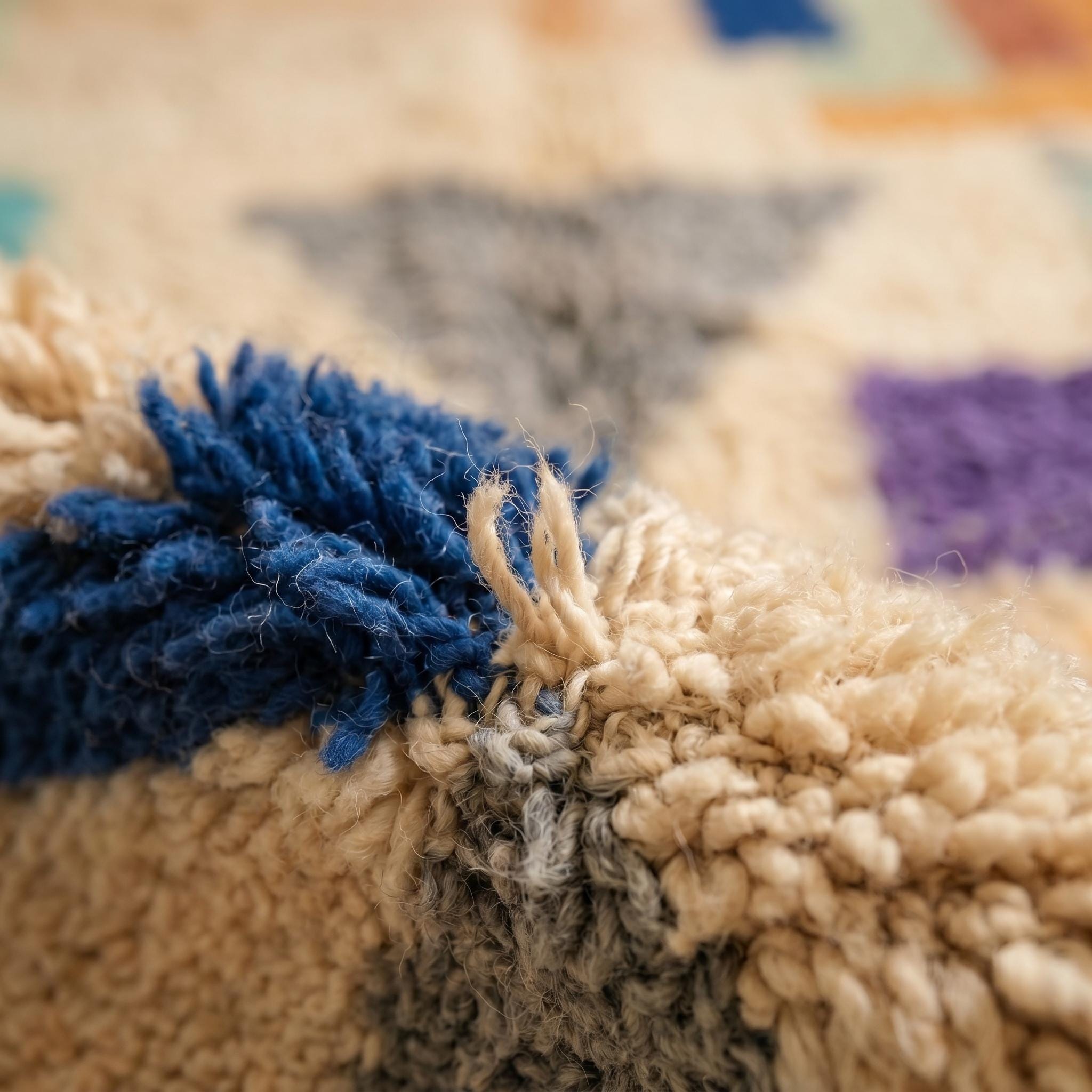 Boujaad Rug - Teal Blue Orange Multicolor Wool Rug - Handmade Abstract Art Rug - One of a Kind Boho Berber Carpet