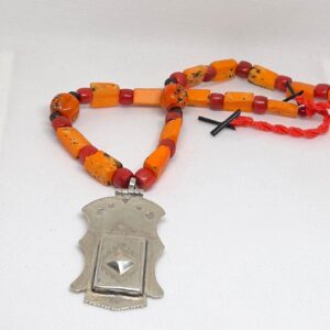 Vintage Berber Coral Necklace: Sterling Silver Pendant, Handmade Ethnic Jewelry