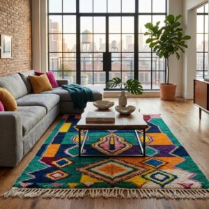 Hand-Knotted Wool Shag Rug, Jewel Tone Amazigh Beni Ourain Carpet