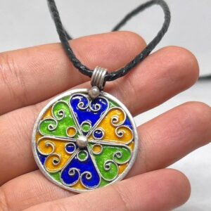 Amazigh Yaz Symbol Enamel Silver Pendant: Berber Kabyle Sterling Necklace