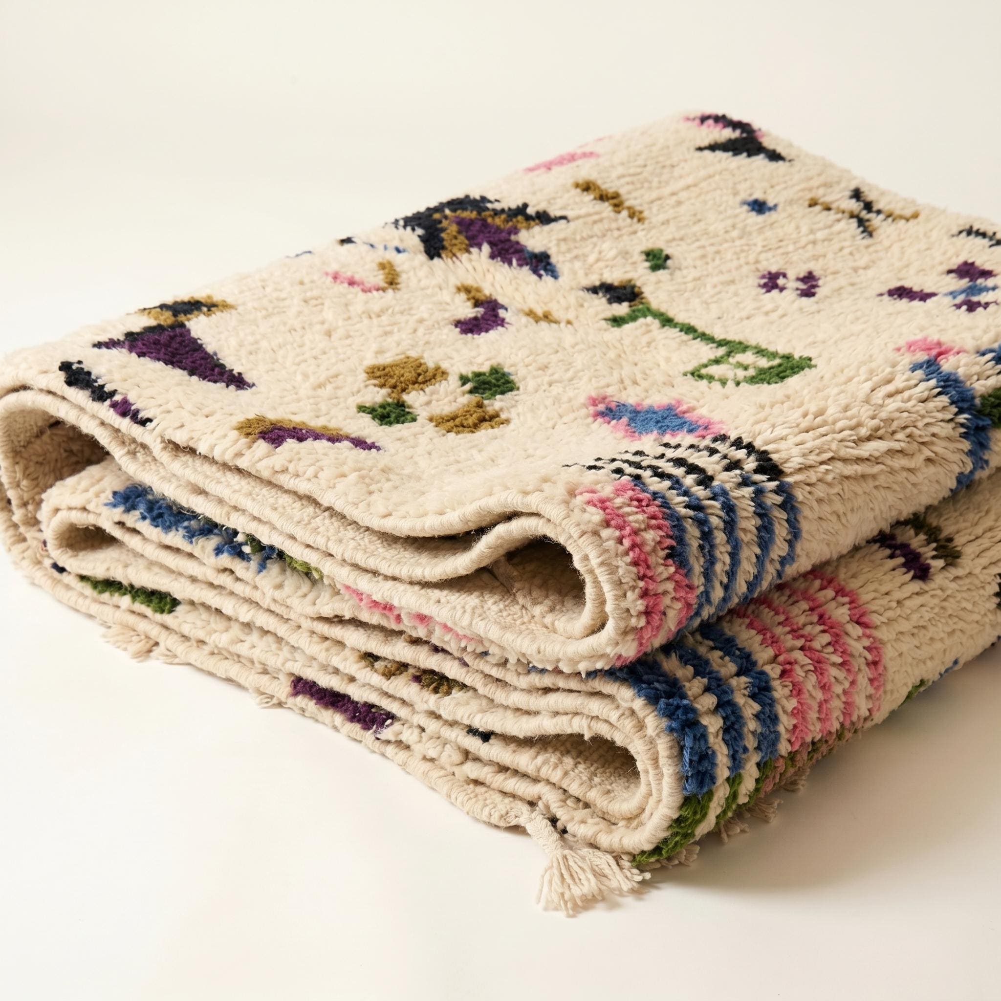 Azilal Rug - Ivory Multicolor Wool Rug - Handmade Abstract Symbol Rug - Colorful Boho Area Rug - Berber Carpet - Multiple Sizes