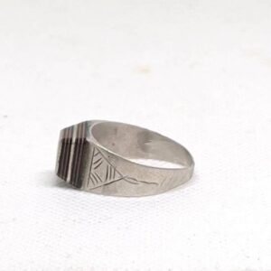 Handmade Antique Silver Tuareg Ring: Ebony Inlay, Size 11