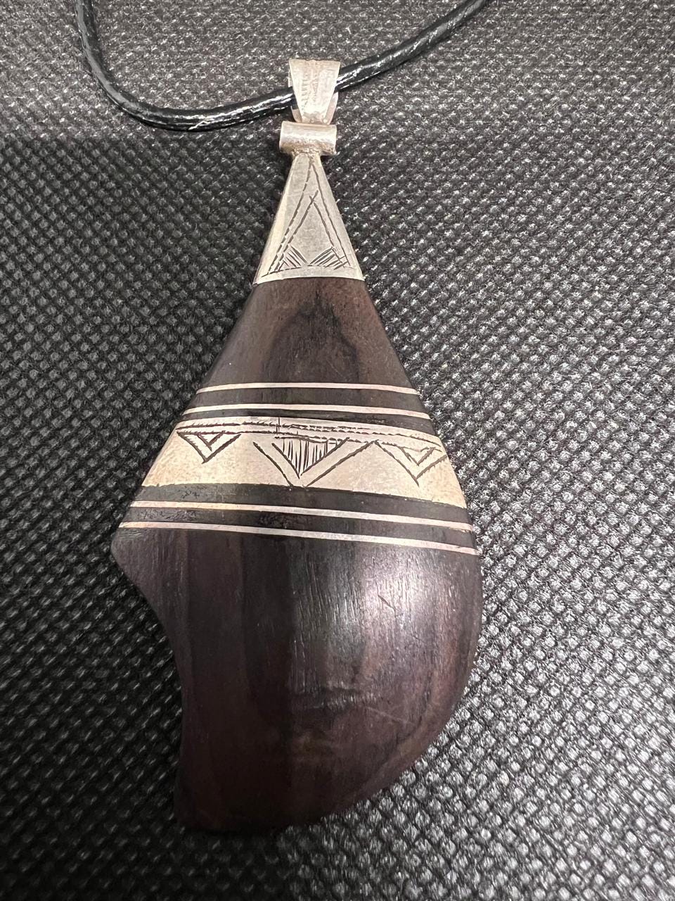 Antique Tuareg Ebony Pendant: Sterling Silver Inlay, African Amulet