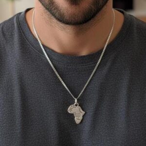 Africa Map Pendant Necklace in Sterling Silver 925 : African Pride, Handmade Kabyle Berber Jewelry