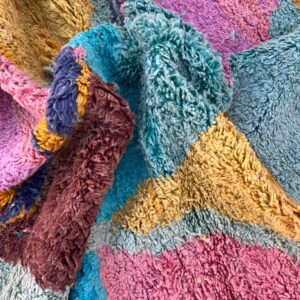 Rug 8x5 ft - Abstract Wool Rug - Color Block Berber Rug - Boho Area Rug Teal Pink - Handmade Living Room Rug - Art Rug