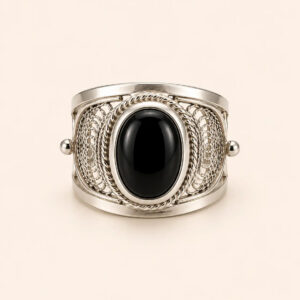 Amazigh Silver Ring – Black Onyx Openwork Lattice Statement Design