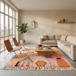 Berber Boujaad Rug Peach Pink Abstract