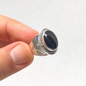 Handmade Sterling Silver Onyx Ring: Tuareg Berber Jewelry, Size 8
