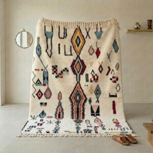 Plush Beni Ourain Wool Rug, Multicolor Berber Tribal Carpet, Boho Living Room Area Rug