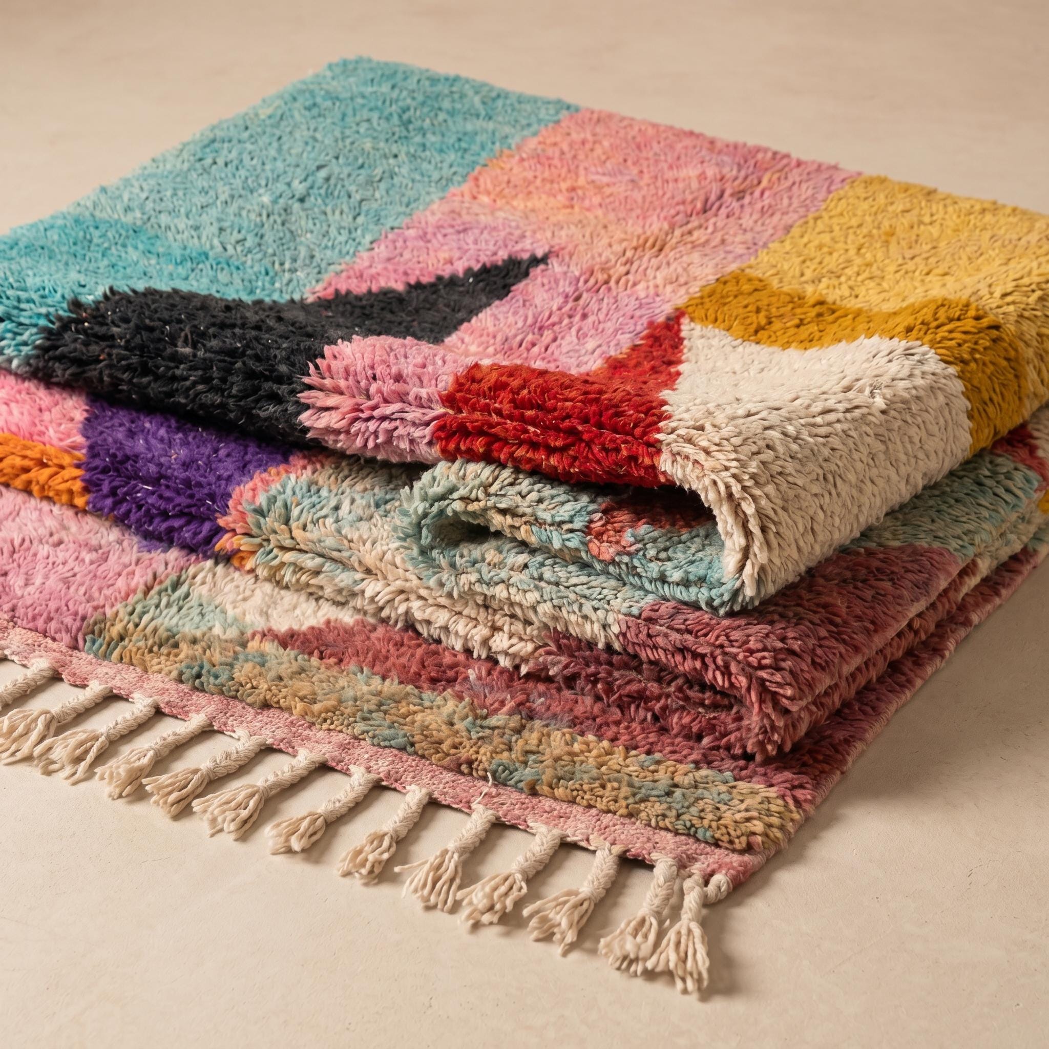 Boujaad Rug - Multicolor Geometric Triangle Wool Rug - Handmade Color Block Rug - 8x5 Bold Boho Area Rug - One of a Kind Berber rug