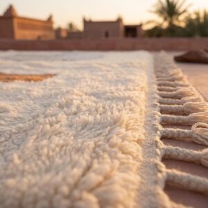 Berber Authentic Beni Ourain Rug, Abstract Rust Beige Wool Carpet, Plush Shag Living Room Decor