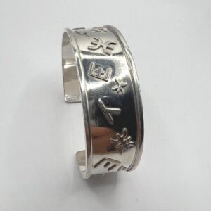 Sterling Silver Yaz Tifinagh Bangle Bracelet: Amazigh Tribal Cuff