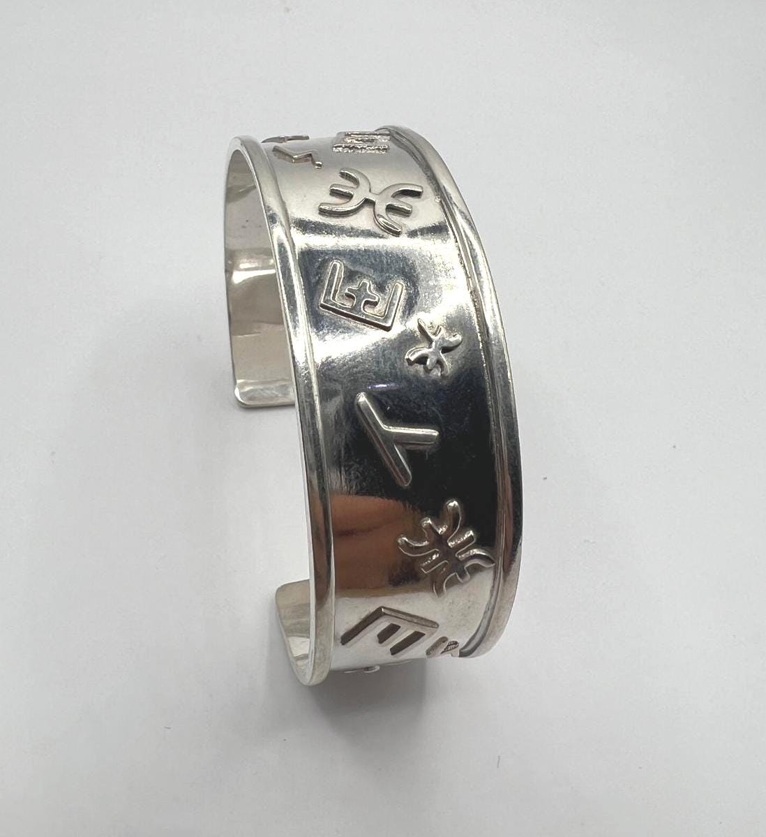Sterling Silver Yaz Tifinagh Bangle Bracelet: Amazigh Tribal Cuff
