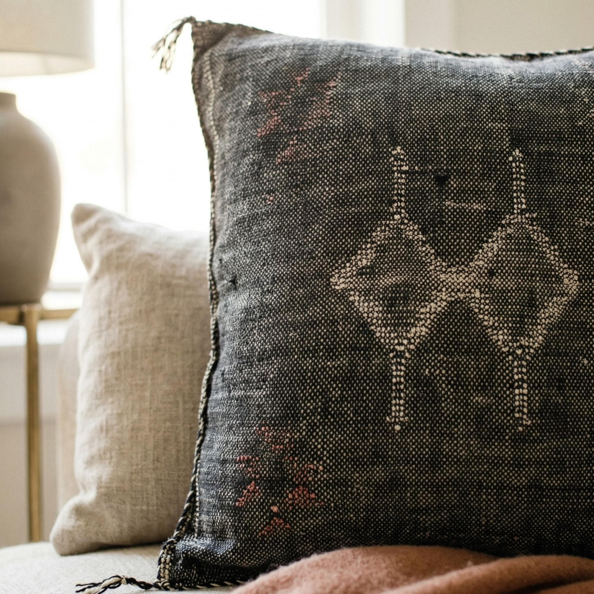 Berber Handmade cactus silk cushion case Black Pillow