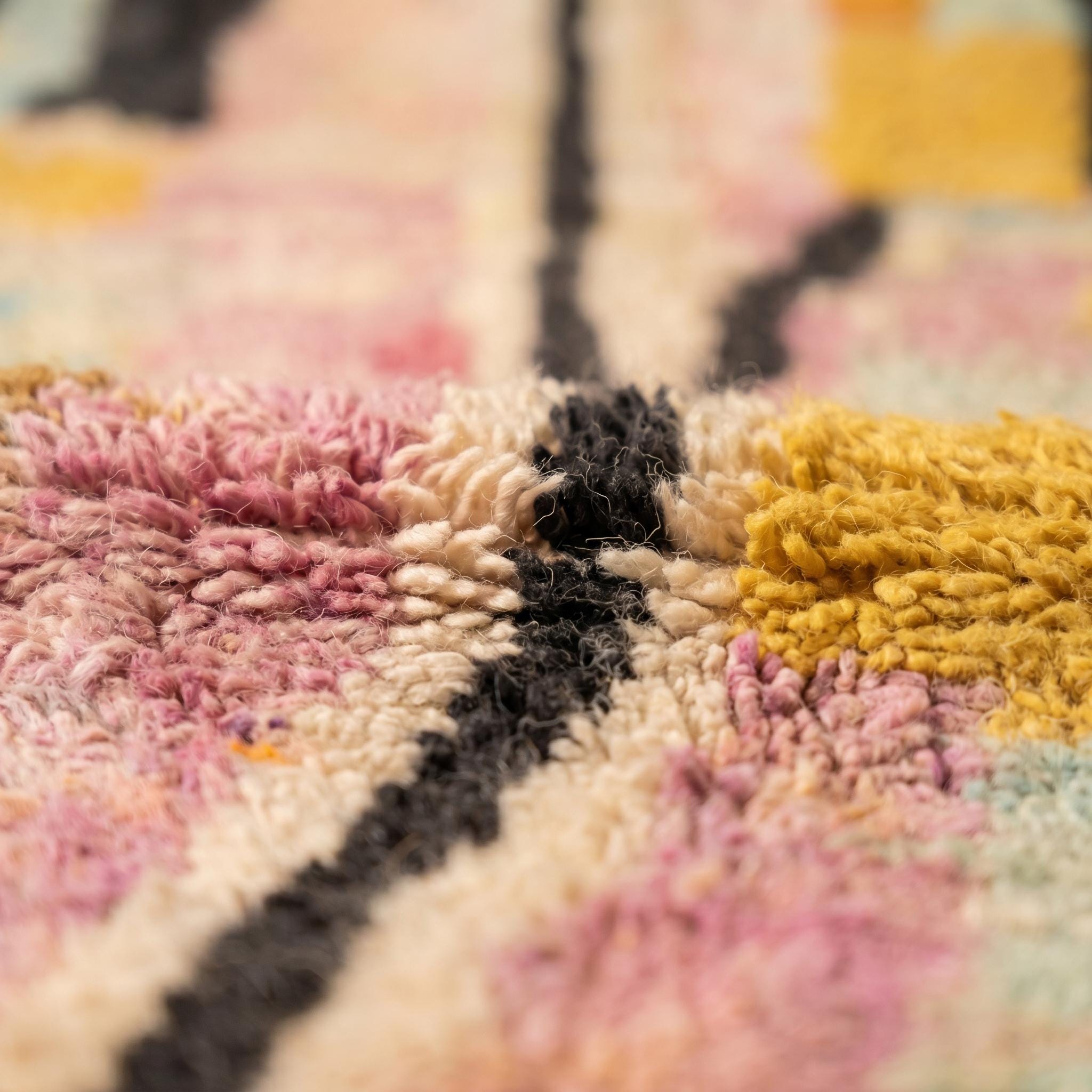 Boujaad Rug 8x5 ft - Pink Mustard Pastel Wool Rug - One of a Kind Art Rug - Rare Color Block Berber Carpet - Collector Boho Rug