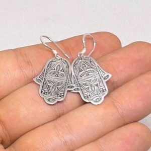 Sterling Silver Hamsa Hand Bohemian Earrings: Berber Evil Eye Protection Jewelry