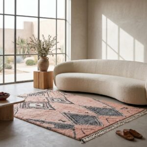 Blush Pink Rug, Beni Ourain Diamond Shag Carpet, Boho Berber Wool Handmade