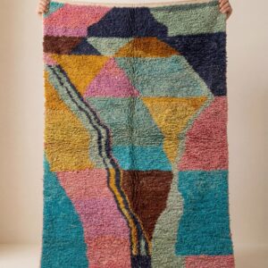 Rug 8x5 ft - Abstract Wool Rug - Color Block Berber Rug - Boho Area Rug Teal Pink - Handmade Living Room Rug - Art Rug