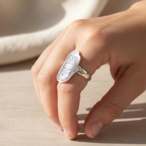 Handmade Sterling Silver Hamsa Ring: Berber Engraved Tribal Jewelry