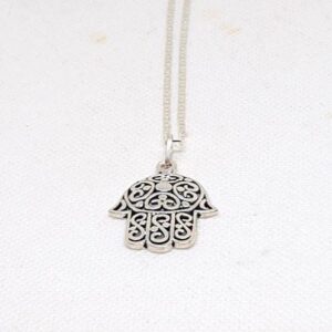 Berber Sterling Silver Hamsa Pendant: Judaica Hand of Fatima Necklace