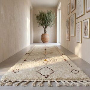 Beni Ourain Runner Rug, Berber Hallway Carpet, Cream and Brown Tribal Shag, Modern Minimalist Entryway Decor, Custom Size