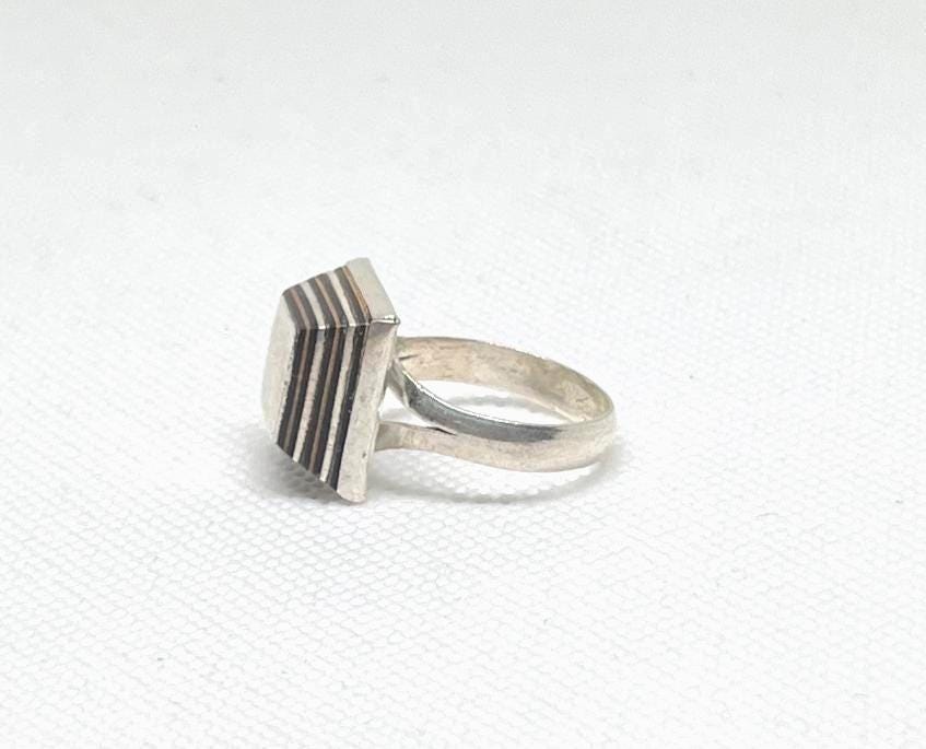 Handmade Tuareg Sterling Silver Ring: Vintage Ebony Inlay, Size 9 / 59 / 60 EU