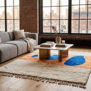Berber Azilal Rug Blue & Peach Abstract Shapes
