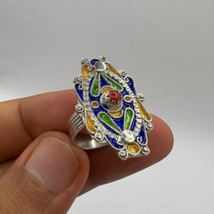Kabyle Berber Ring: Sterling Silver, Enamel Coral - Handmade Adjustable Size FR 59 / 9 US