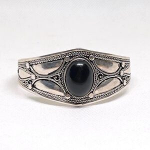 Handmade Onyx Sterling Silver Berber Bracelet, Boho Cuff Bangle