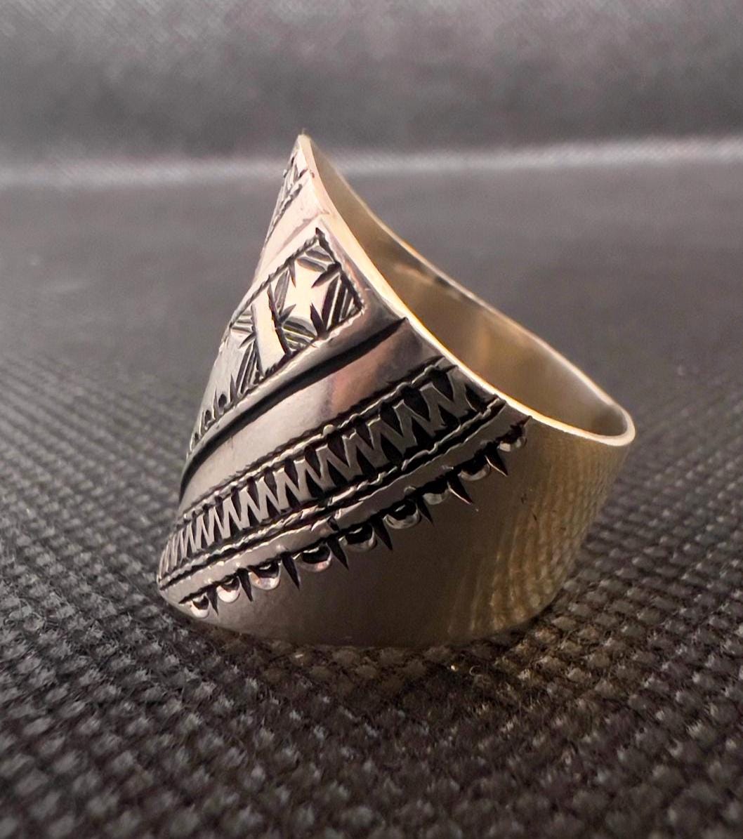Handmade Sterling Silver Berber Ring: Tribal Engraved Jewelry, Size 8-8.5
