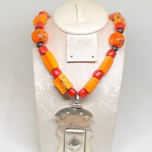 Vintage Berber Coral Necklace: Sterling Silver Pendant, Handmade Ethnic Jewelry